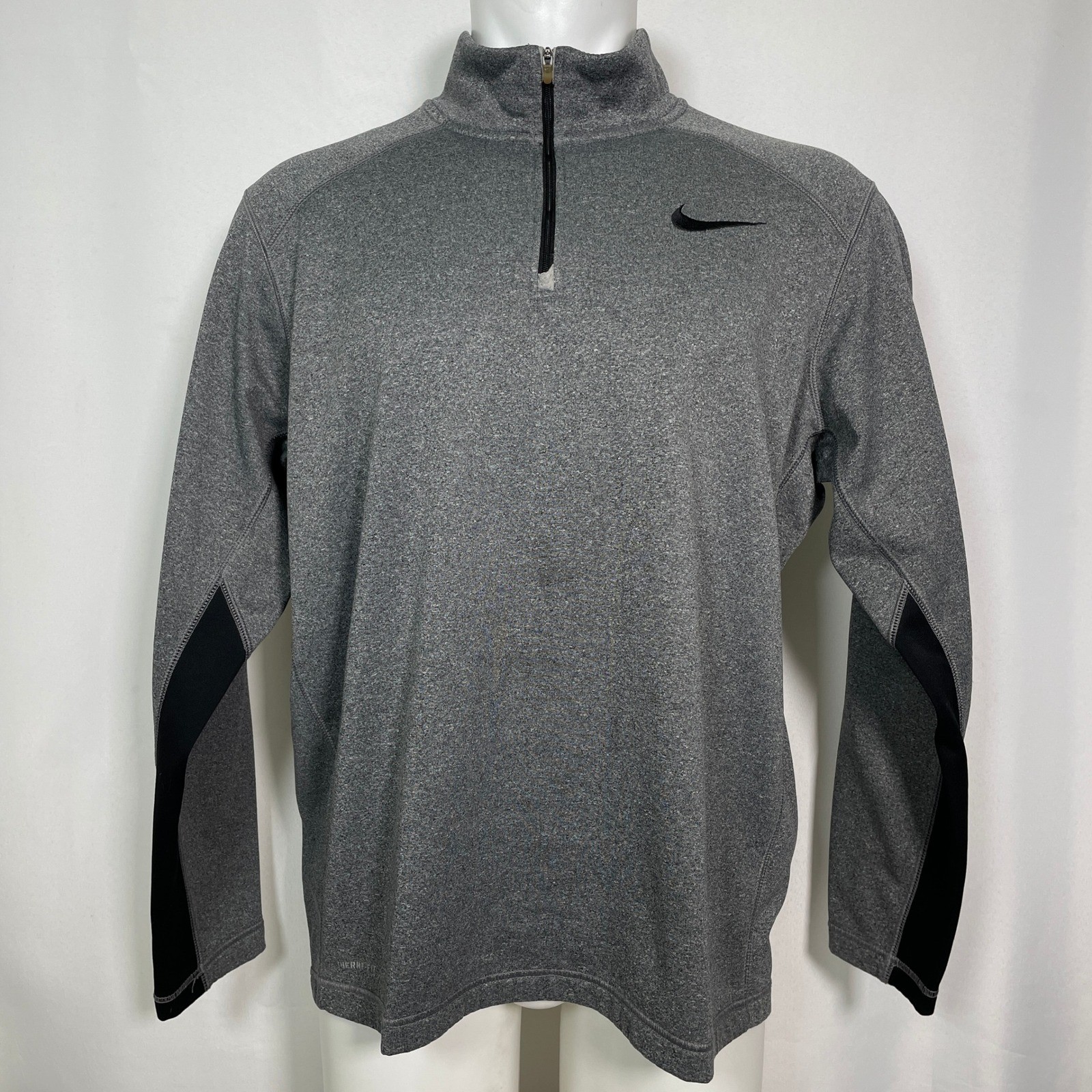 Nike Therma-FIT 1/4 Zip Heather Grey Long Sleeve Fleece Training Top Men's XL gallery
