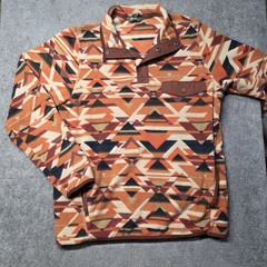 Eddie Bauer Pullover Mens Medium 1/4 Zip Fleece Orange Aztec Geometric Shirt