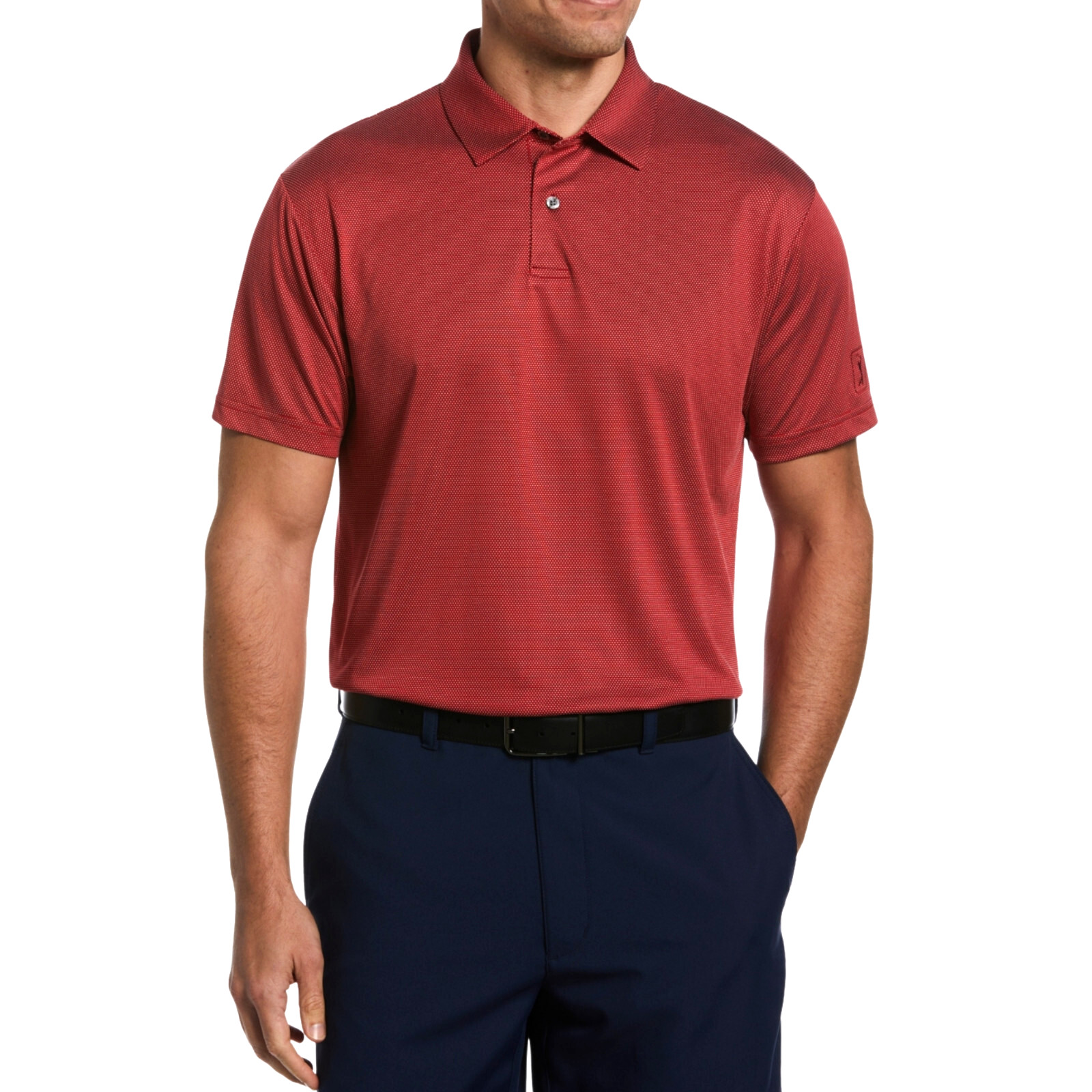 PGA TOUR Birdseye Textured Polo Golf Shirt sz S Small Chili Pepper Red gallery