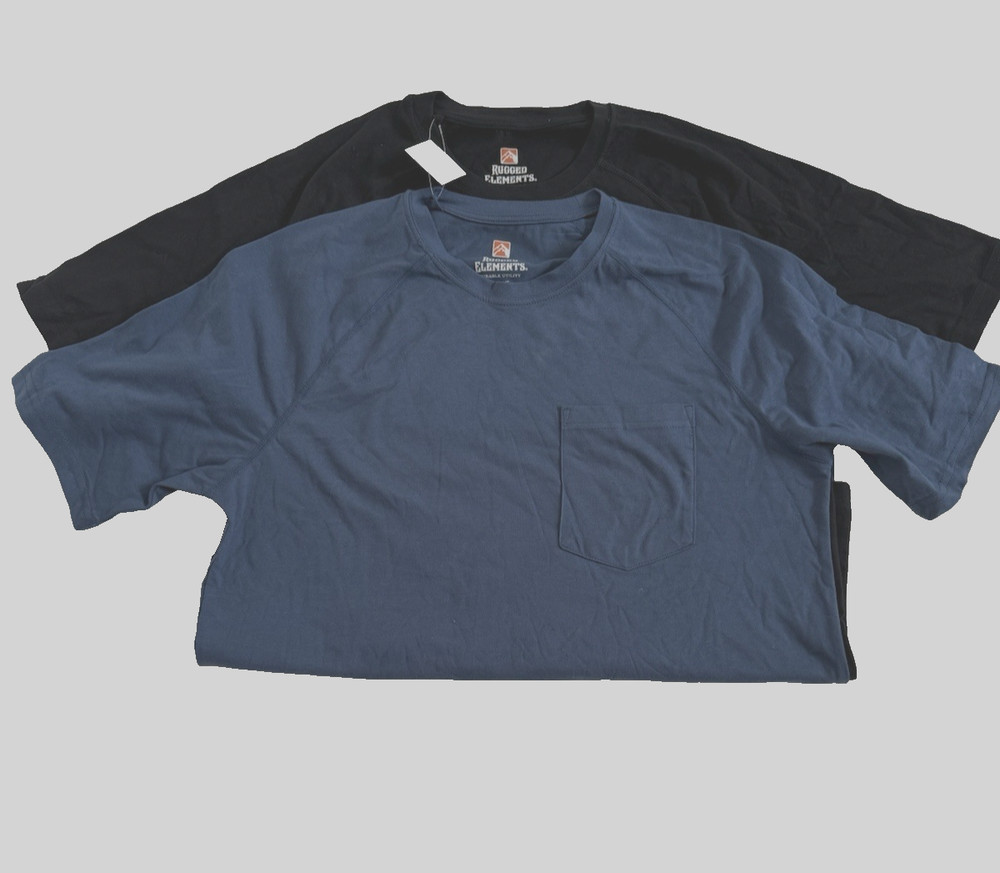 Rugged Elements Mens 2 Pack Black and Dark Denim Cotton T-Shirts Size S