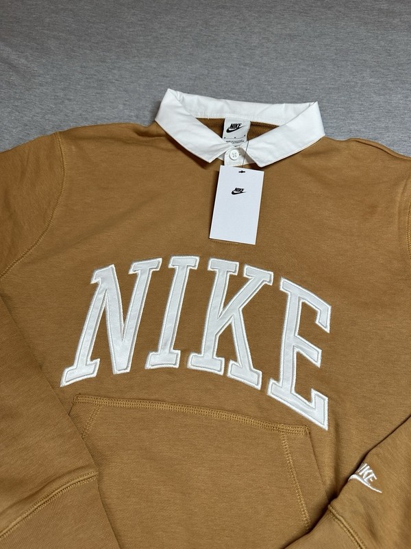 Nike Club Fleece Polo Pullover Sweatshirt Men’s Sz M Flax Long Sleeve FN3112-224 gallery