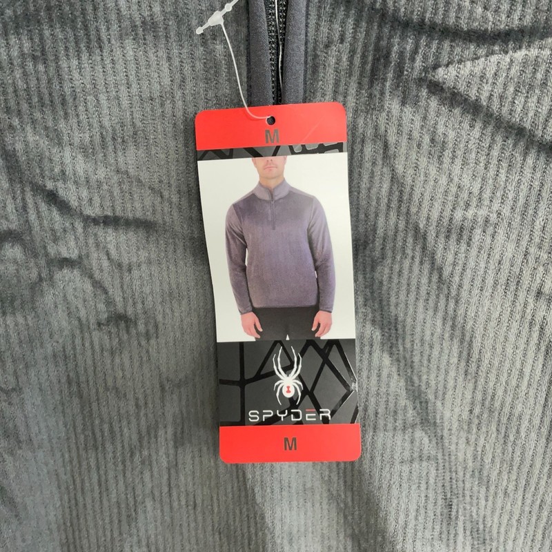 NEW Spyder Men's M Gray Quarter-Zip Fleece Pullover Ribbed Sweatshirt gallery
