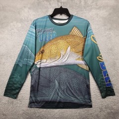 Briney Deep Shirt Mens Large All Over Fish Print Redfish Red Drum Outdoor
