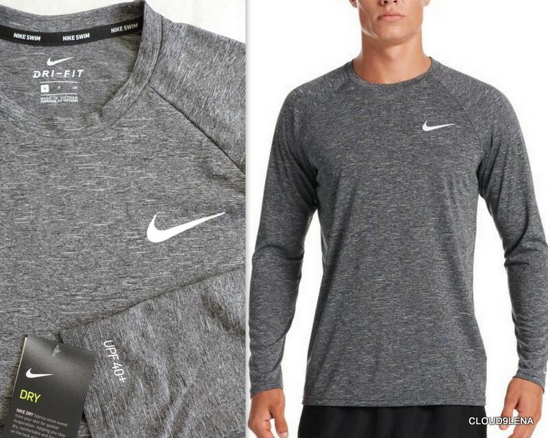 NWT NIKE Swim Men's Heather Long Sleeve Hydroguard Rash Guard Size S NESSA590
