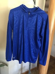 Mens Under Armour Thin Blue Loose Heatgear Hooded Pullover size L EUC