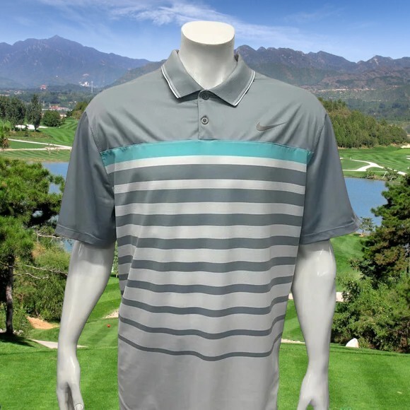 Nike Golf Tour Performance Dri Fit Gray White Green Stripe Men's Polo Shirt XXL gallery