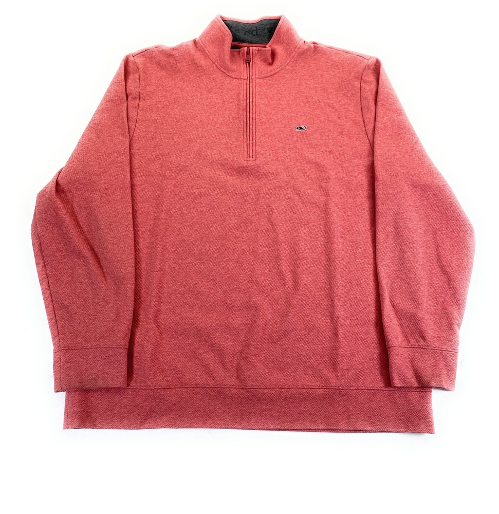 Vineyard Vines Men's Performance 1/4 Zip Mock Neck Woven Knit Red Pullover 2XL