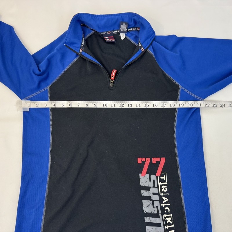 Bugle Boy 77 Tracking System Quarter Zip Pullover Men's Size M Black Blue gallery