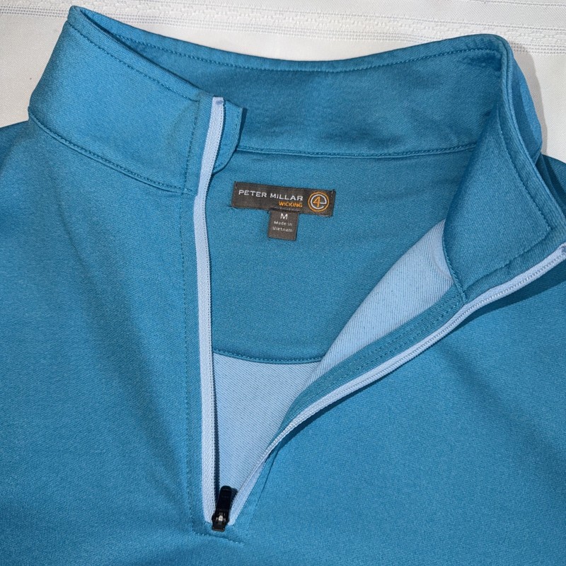 Peter Millar Pullover Mens M Turquoise 1/4 Zip Pullover Mock Neck Golf Wicking gallery