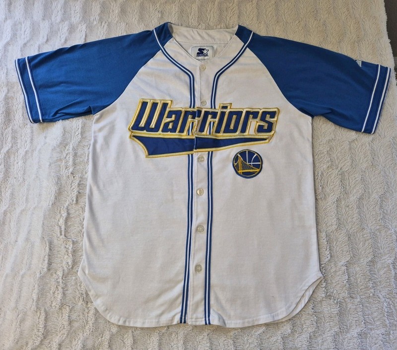 Vintage Starter Golden State Warriors Baseball Jersey Mens Medium NBA 90s Button gallery