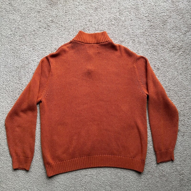 Chaps Sweater Mens XL 1/4 Button Mock Neck Long Sleeve Elbow Pads Orange gallery