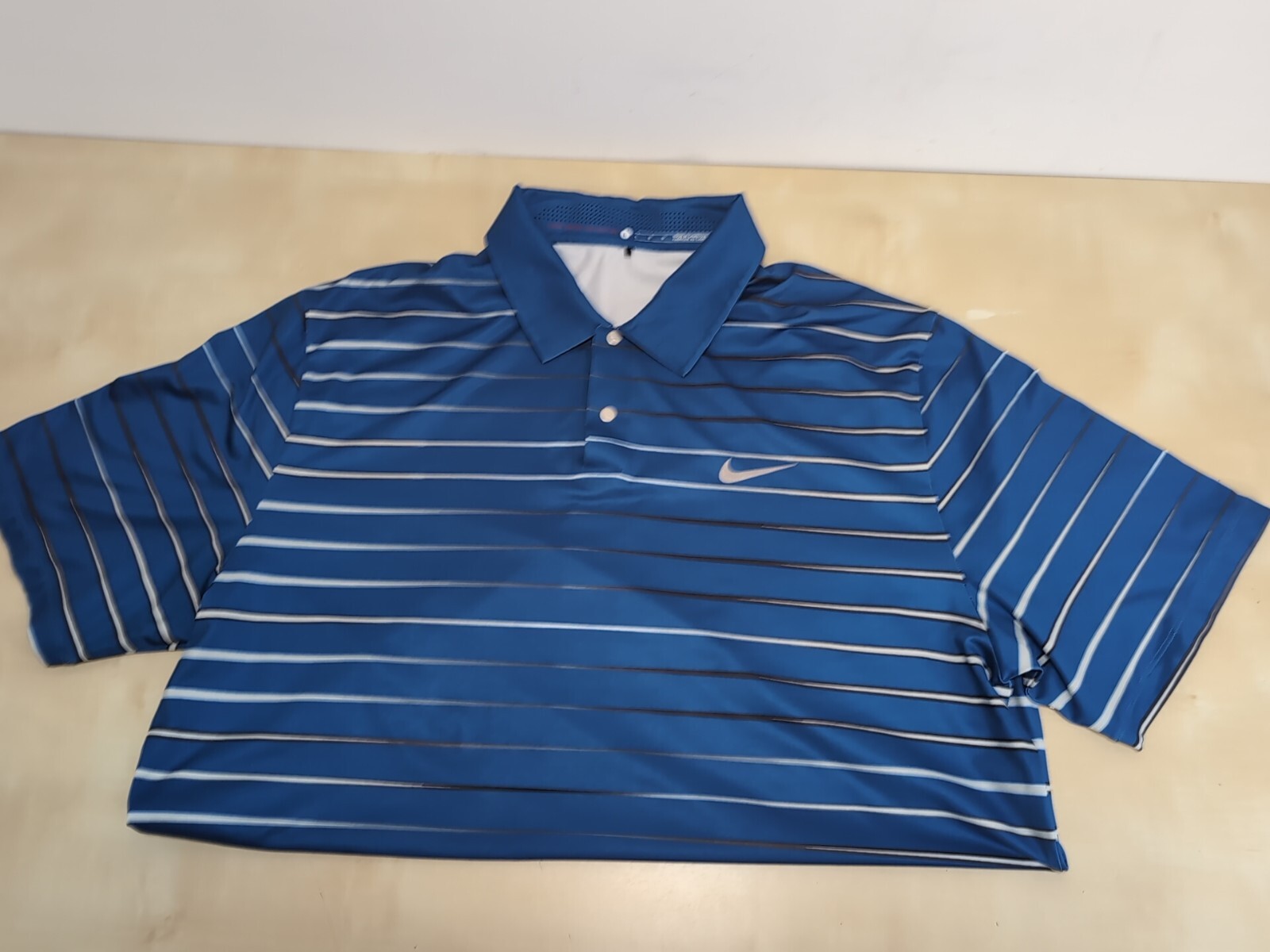 Nike Golf Tiger Woods Collection Blue Striped Polo Shirt Size LG EUC gallery
