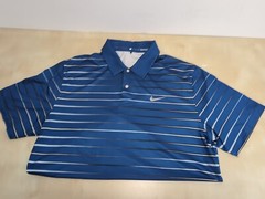 Nike Golf Tiger Woods Collection Blue Striped Polo Shirt Size LG EUC
