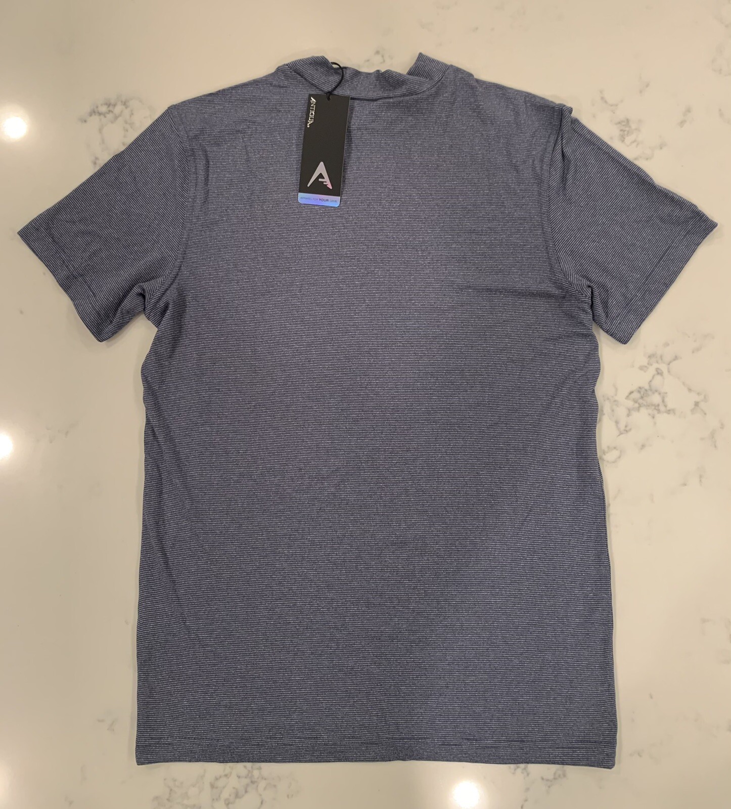 Antigua Mini Stripe Mock Neck Tee, Men’s Med, Blue/Grey Hthr #104699 (NEW) gallery