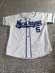 Nicaragua Baseball Jersey #5 – White & Blue Button-Up Athletic Jersey