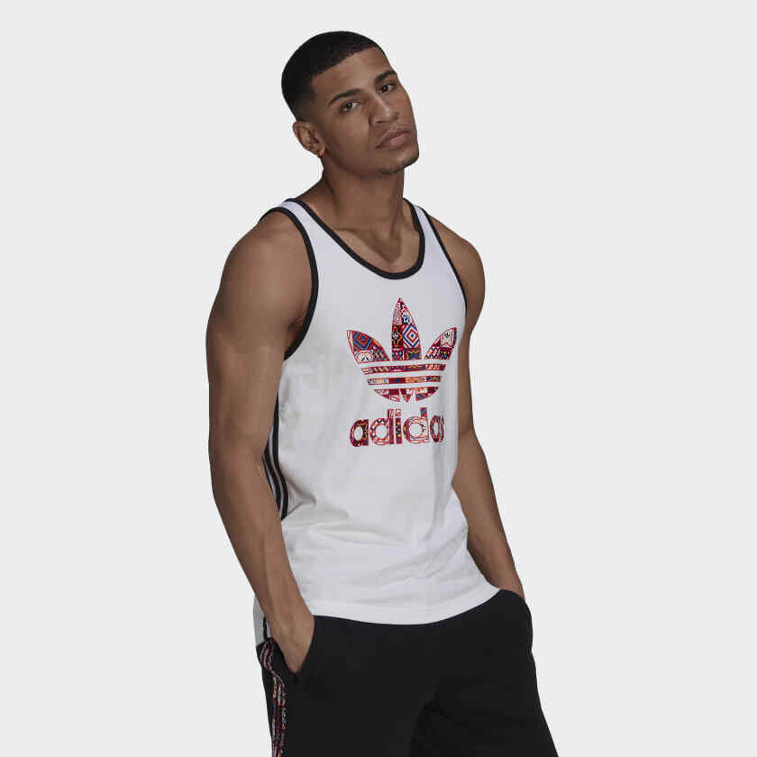 Mens Adidas Original 3 Stripe Tank Top H43942 White/Multi Size XS_S_M_L_XL gallery