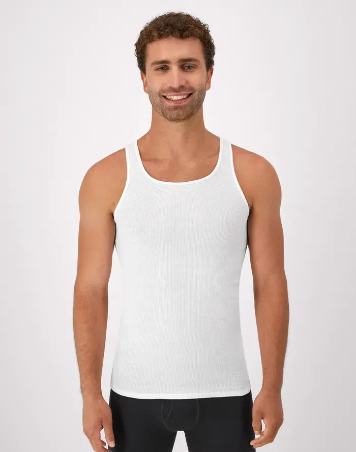 Hanes Men's White Tank Undershirts Large 6 Pack Moisture Wicking 372AP6 gallery