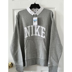 New Nike Club Fleece Long Sleeve Rugby Polo Shirt Men’s Size Medium FN3112-063