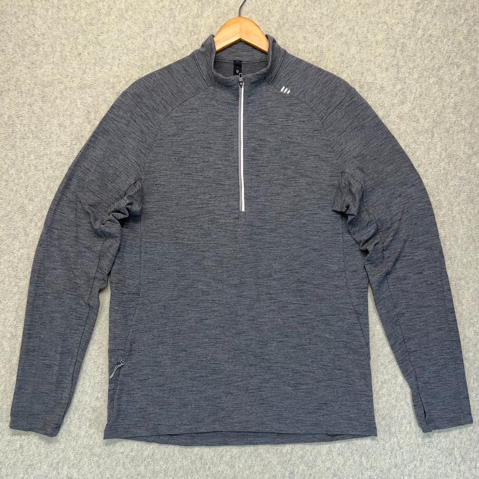 Lululemon Mens Pullover Shirt Heathered Black Surge Warm 1/4 Zip Activewear L gallery