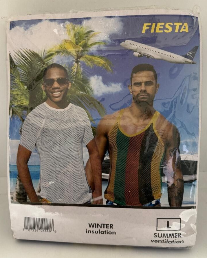 New Genuine Fiesta BLACK Cotton Mesh Striped Tank Top, Size Medium gallery