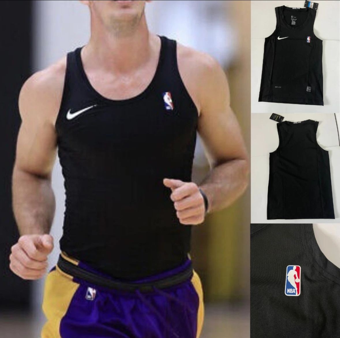 NIKE PRO NBA Team Issue Compression Tank BLACK and WHITE Shirt Sizes M - L gallery