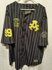 AKDMKS Heavy Hitters Baseball Jersey Adult Large Black Patches Button Up
