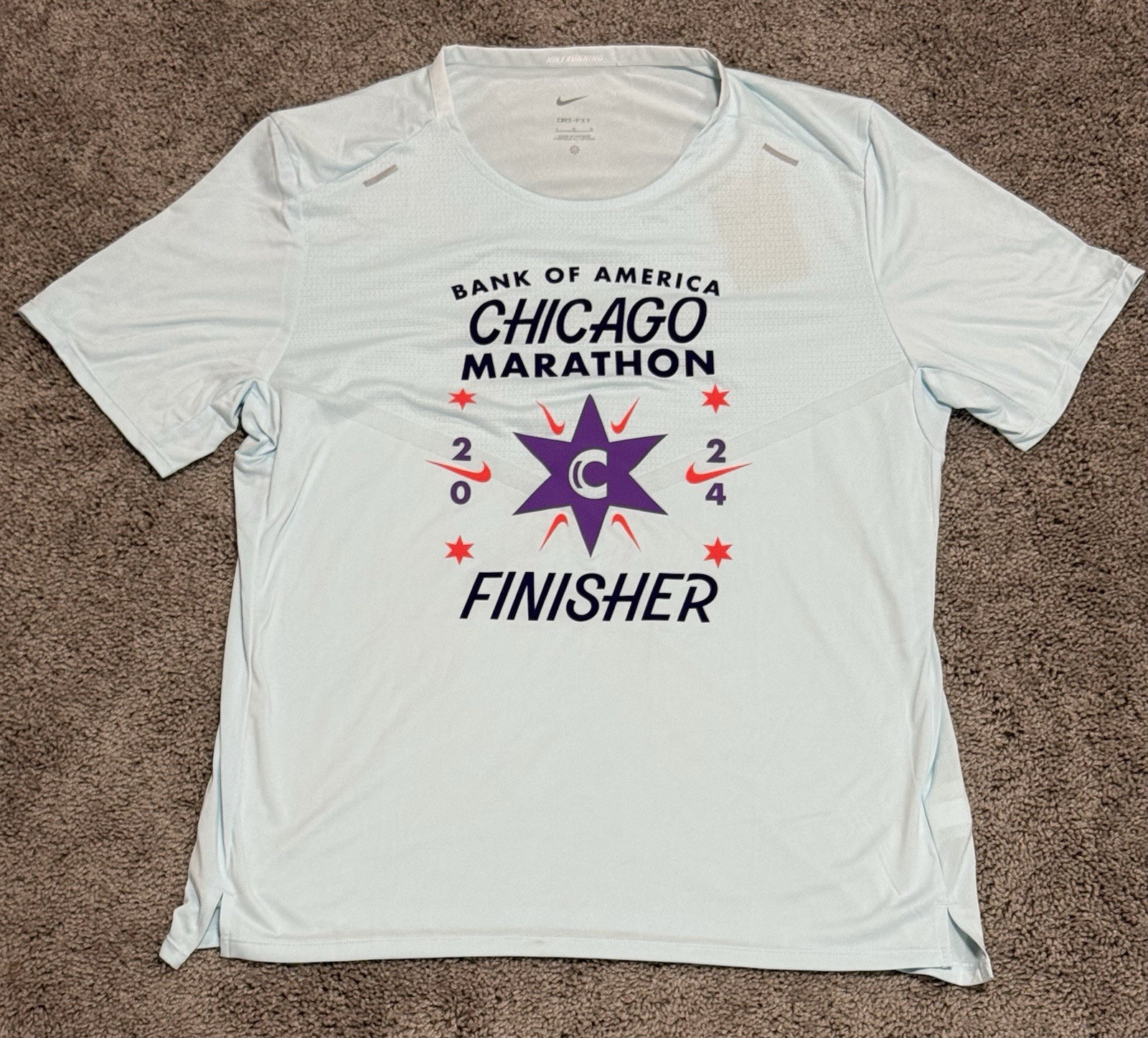 Nike Rise 365 Chicago Marathon 2024 Finisher SS Shirt Blue FV6330-474 Mens Sz L gallery