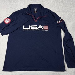 Polo Ralph Lauren Quarter Zip Mens L Blue 2016 Team USA Olympic Pullover Shirt