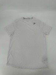 Gymshark Shirt Logo Gym Workout Training Short Sleeve White Stretch Men’s Sz S