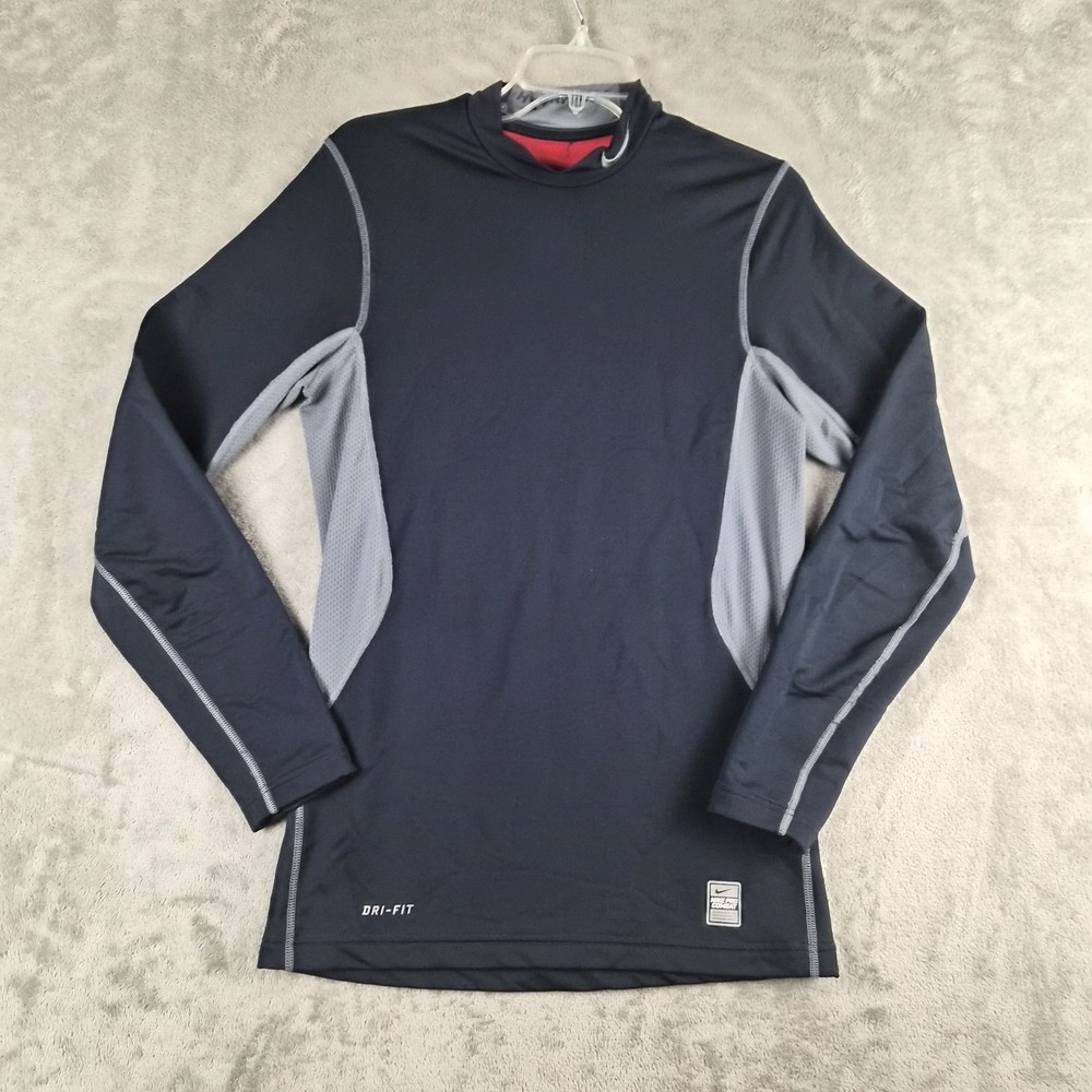 Vintage Nike Pro Combat Hyperwarm Shirt Small Mens Black Gray Dri Fit Colorblock