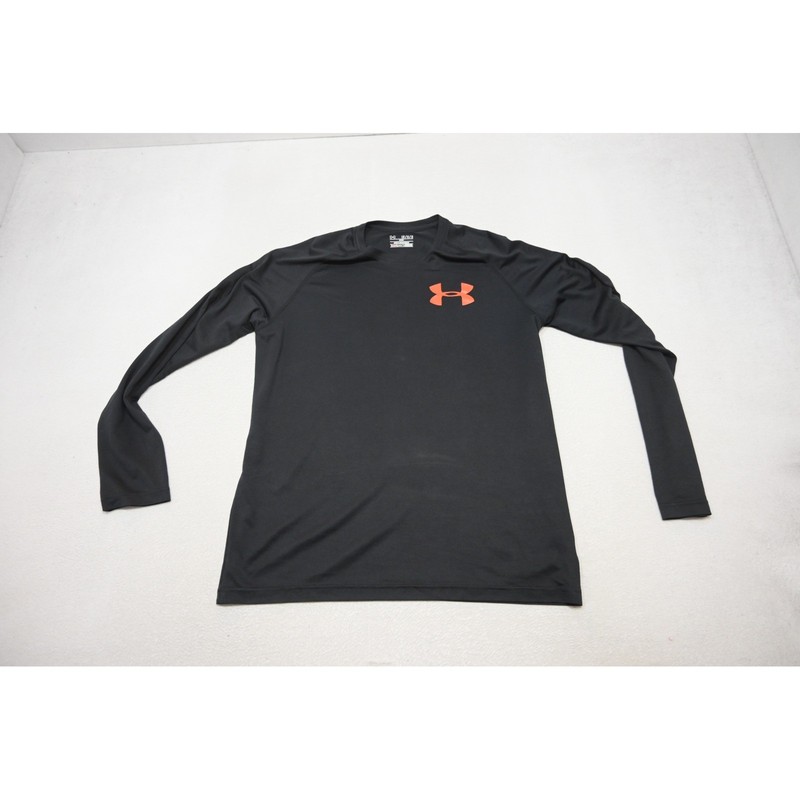 Under Armour Long Sleeve Gym Shirt Mens Large Black Orange HeatGear Athletic gallery