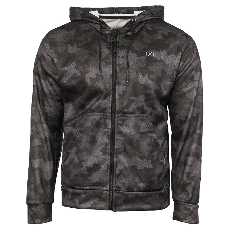 Men's Jacket Medium 2(X)IST Black Camo Athletic Full Zip Fleece Hoodie Stretch