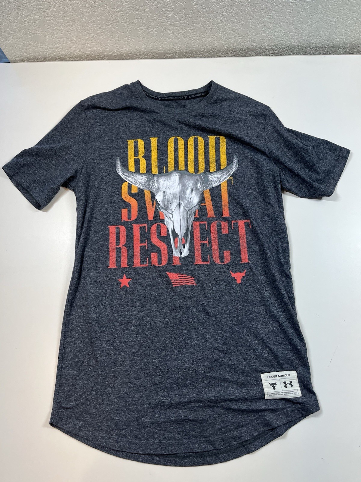 Gray Under Armour Project Rock Blood Sweat Respect Tshirt Shirt Men's S Small gallery