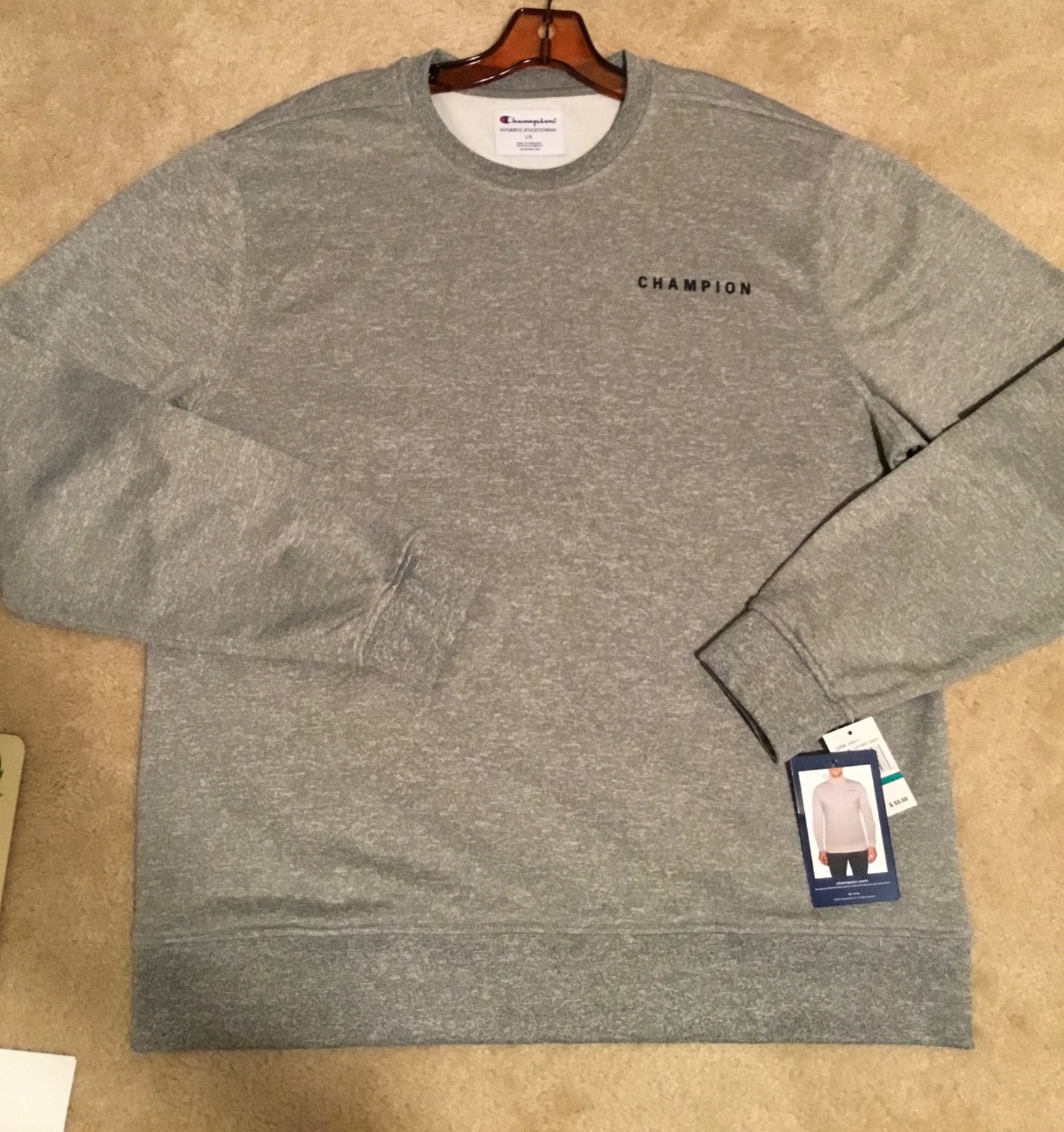 Men’s CHAMPION Oxford Grey Athleticwear Lightweight Sweatshirt - SZ LG - NWT gallery