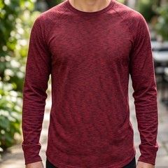 American Eagle Active Flex Mens Long Sleeve Shirt Burgundy Space Dye Raglan XL