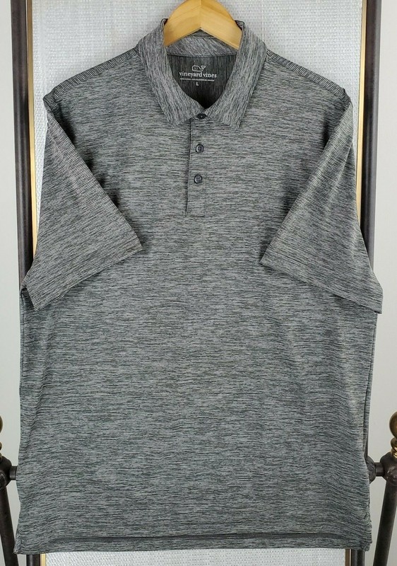 NWOT VINEYARD VINES Size Large Performance Gray Microstripe Polo Shirt Mens Golf gallery