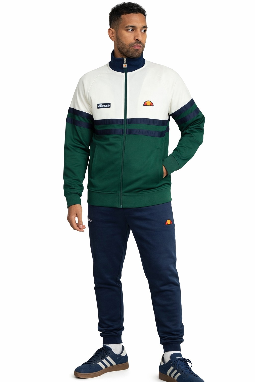 Ellesse Mens Rimini Zip Up Track Top Vintage Casual Tracksuit Jacket Green White gallery