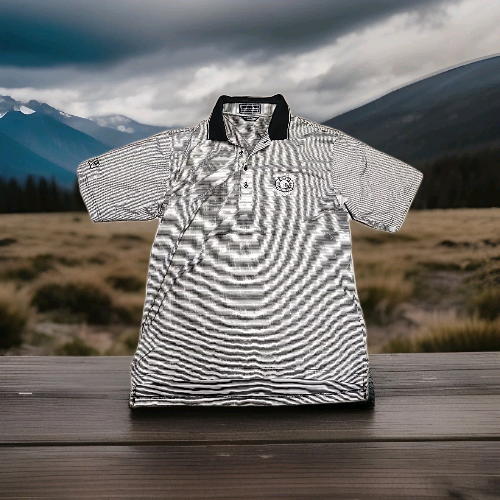 Co Louth Logo Black Check Golf Cotton Polo Shirt Mens Large gallery