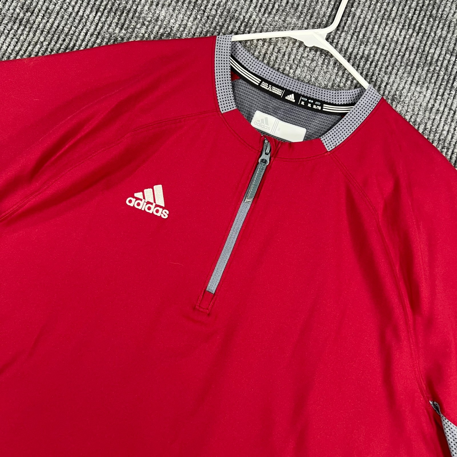 Adidas Pullover Jacket Shirt Mens XL Extra Large Red Maroon Short Sleeve 1/4 Zip gallery