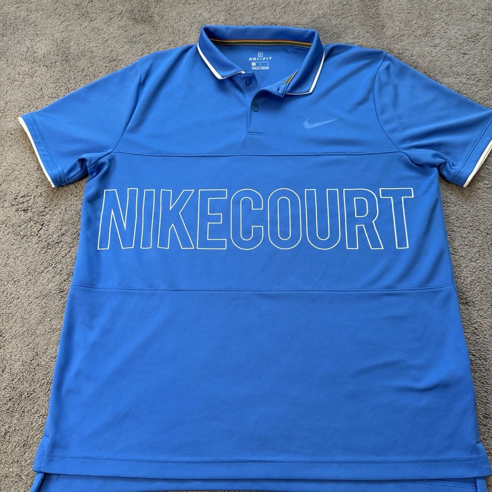 Nike Dri Fit Court Dry Graphics Tennis Polo Blue Men’s Large 939162