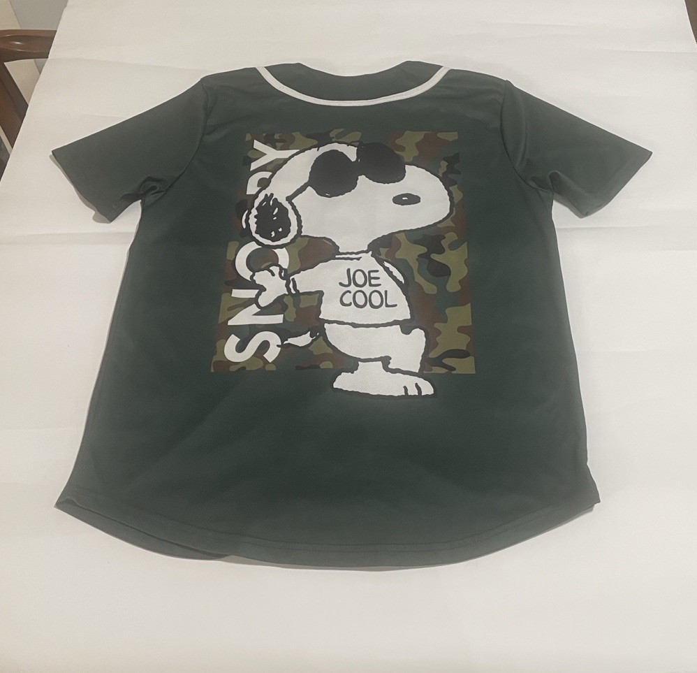 PEANUTS Hybrid Apparel Green SNOOPY Baseball Jersey Double Side Camo Print Small gallery