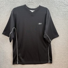 Vintage Reebok Shirt Mens Large Black White Logo V Neck Performance Top Active