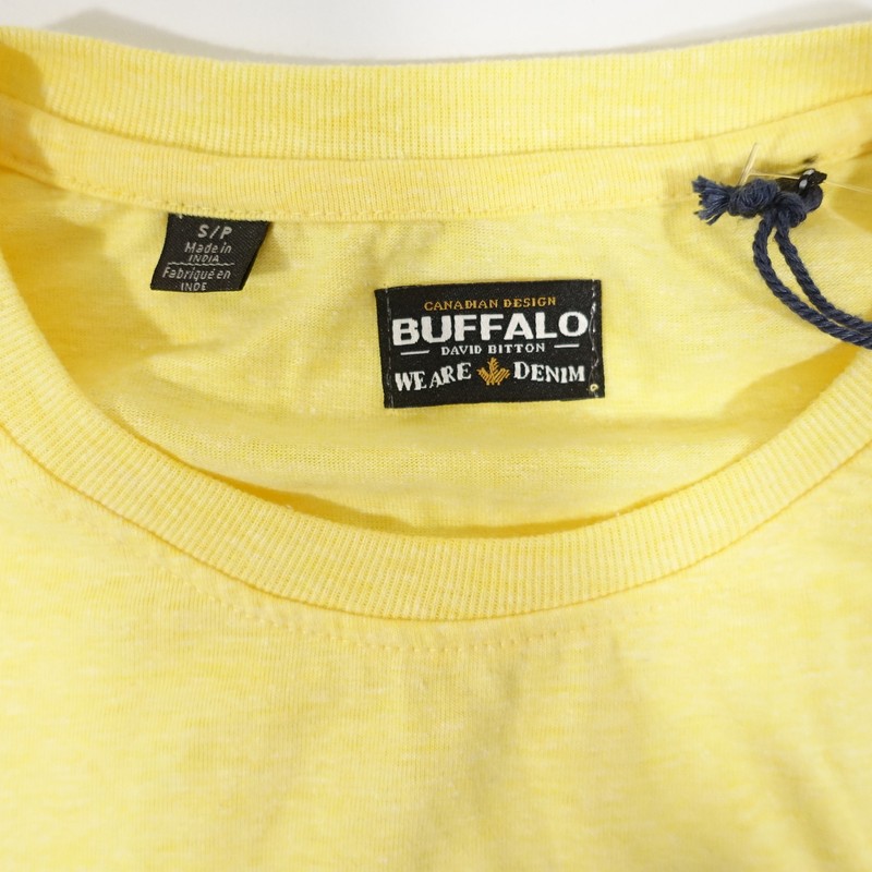 BUFFALO DAVID BITTON YELLOW SMALL EMBROIDERED LOGO TEE TSHIRT MENS DEFECT gallery