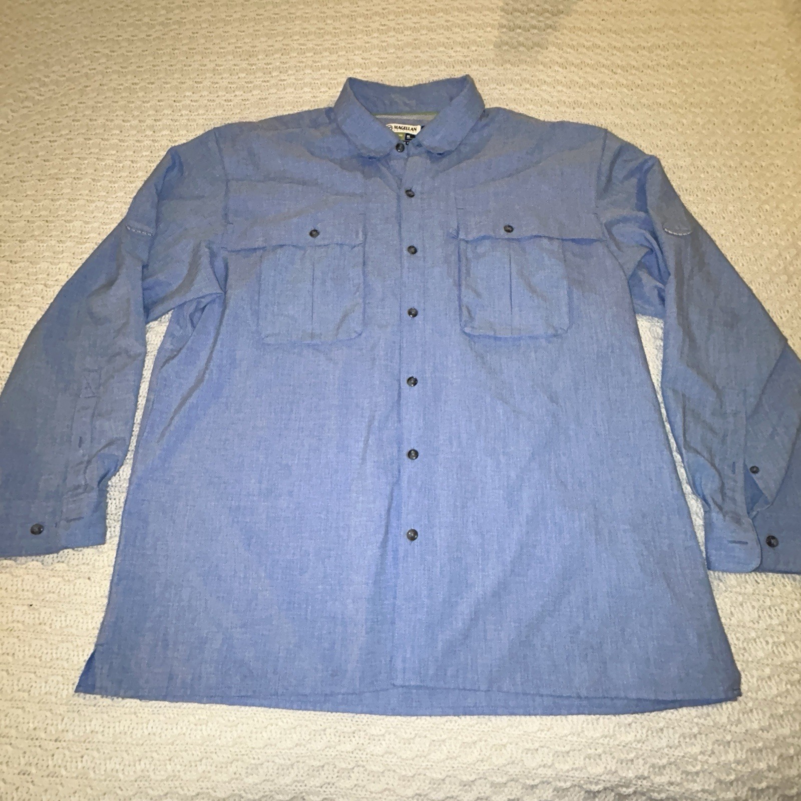 Magellan Outdoors Men Blue Long Sleeve Shirt XL Angler Fit Mag Wick Elbow Stain gallery