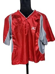 Mizuno Men’s Size Medium Red Gray 1/4 Zip Baseball Coach Player Pullover