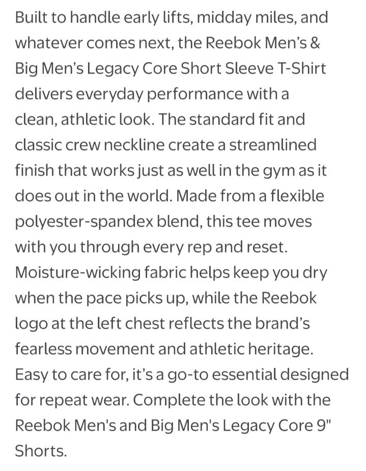 Reebok Men's Stone Legacy Core Short Sleeve T-Shirt 🏵️Size 2X NEW with TAGS Gym gallery