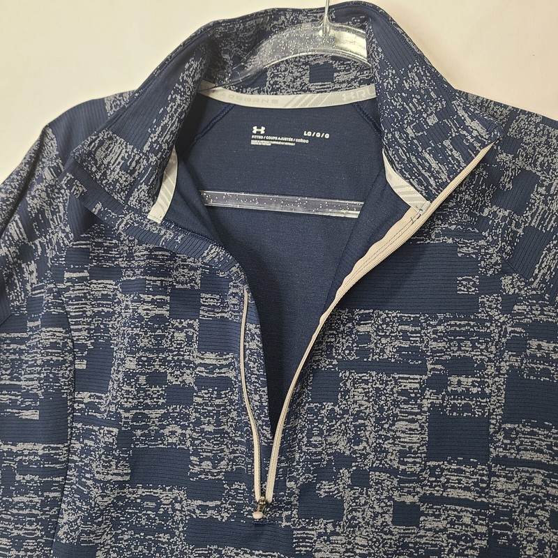 Under Armour Mens Large Fitted 1/2 Zip Pullover Shirt Athletic Blue Abstract gallery
