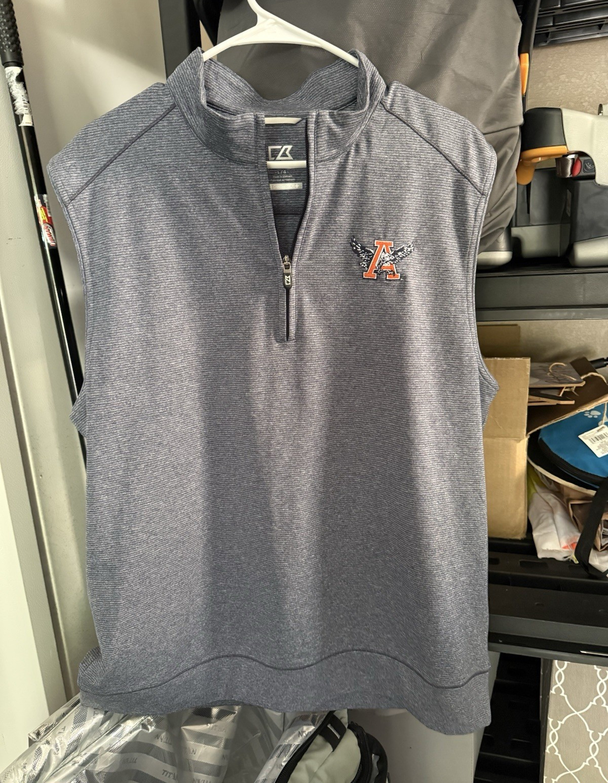 Auburn Cutter & Buck CB DryTec 50+ Men’s 1/4 Zip Mock Neck Vest Heather Gray L gallery