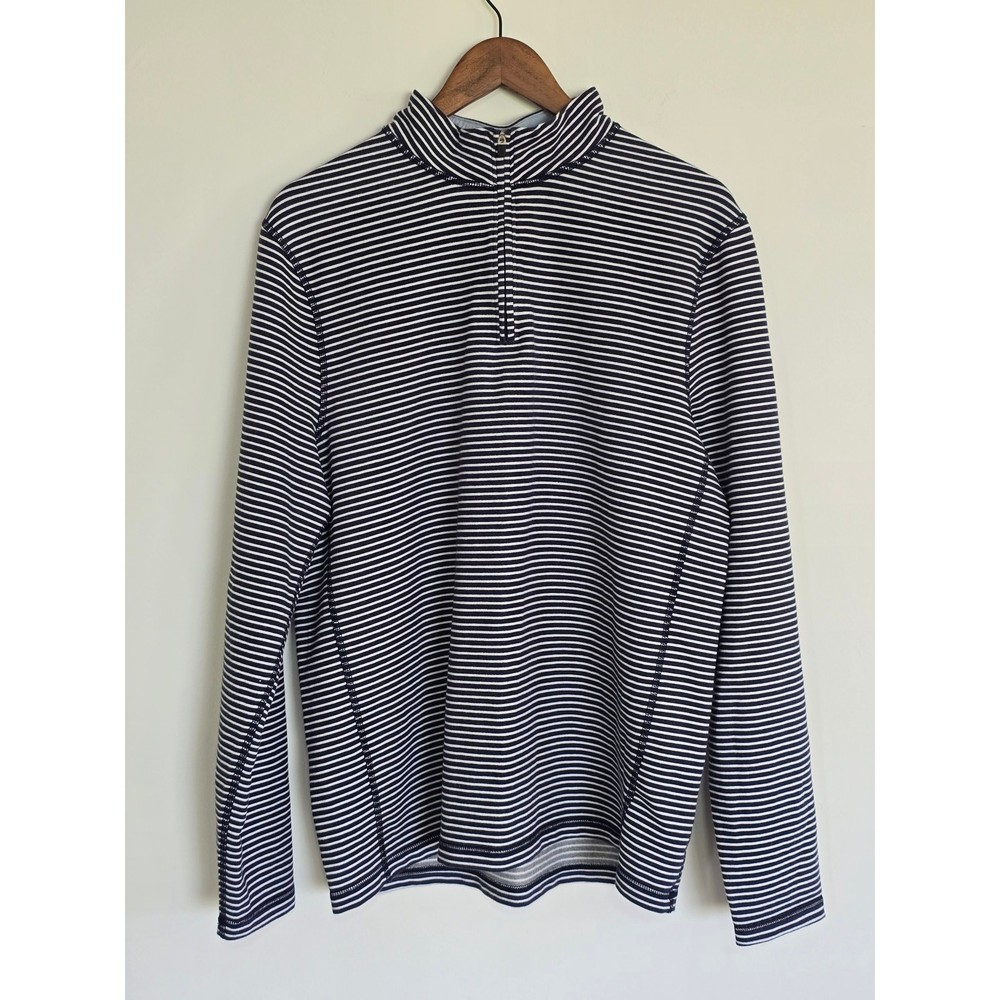 J.Crew Striped Half Zip Performance Top Blue White Pullover Size L