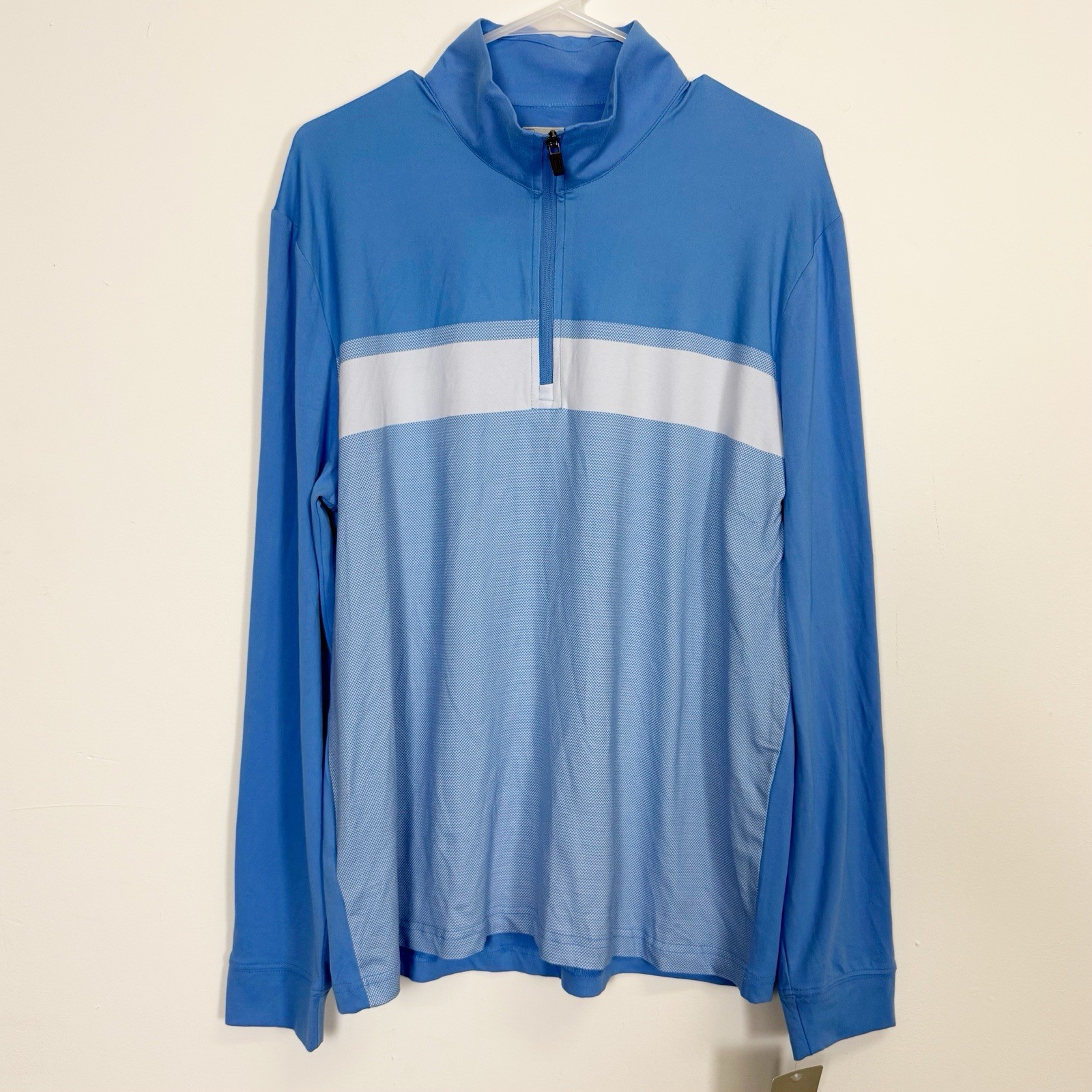 PGA Tour Pullover Quarter Zip Mens Medium Blue Stripe Shirt Long Sleeve NWT gallery